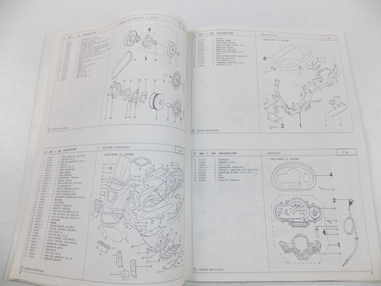 09/1998 SPARE PARTS CATALOG BOOK MANUAL PEUGEOT SCOOTER GAMMA ELYSEO 50 ITALIAN - MotoRaider