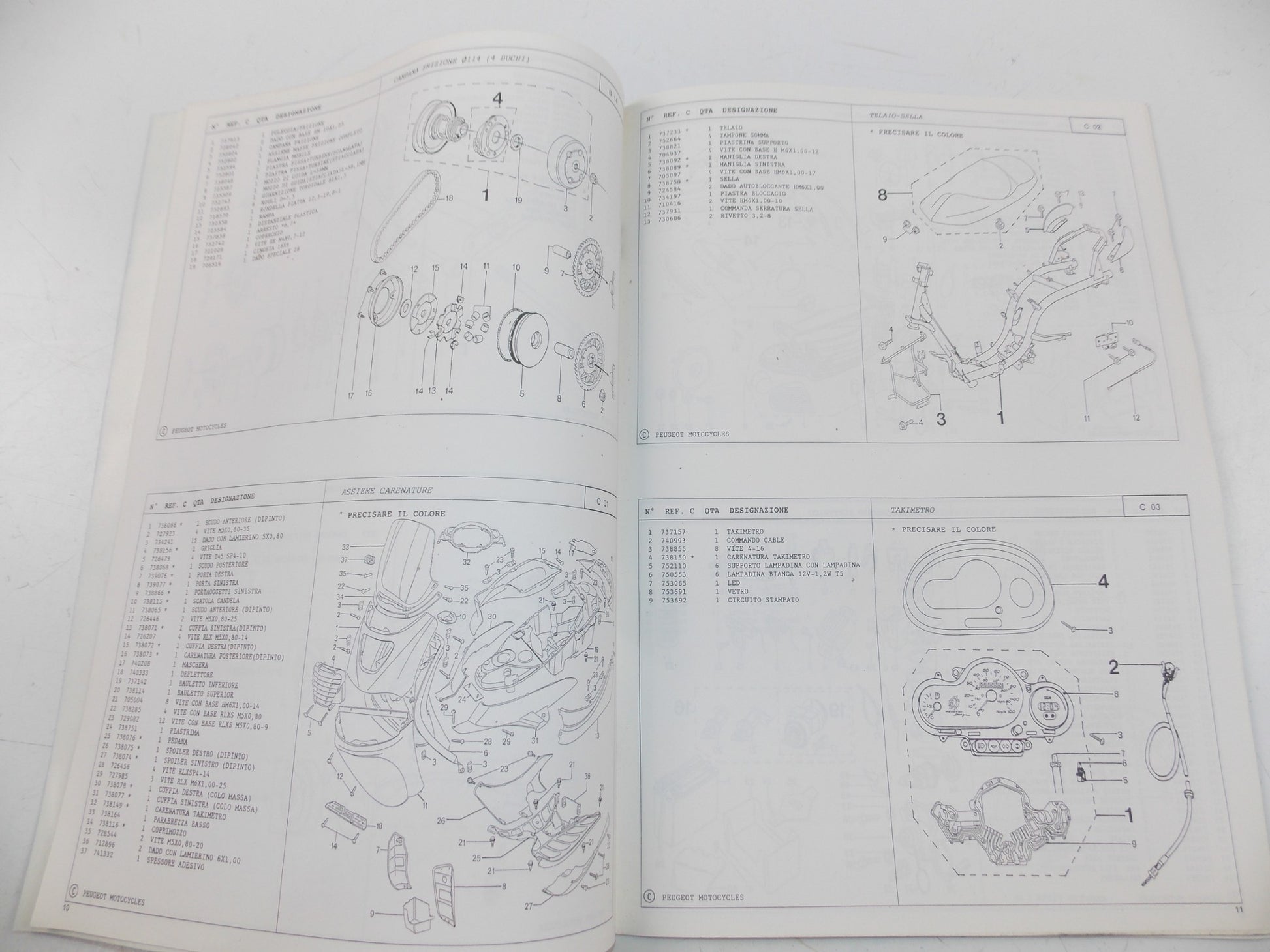 09/1998 SPARE PARTS CATALOG BOOK MANUAL PEUGEOT SCOOTER GAMMA ELYSEO 50 ITALIAN - MotoRaider