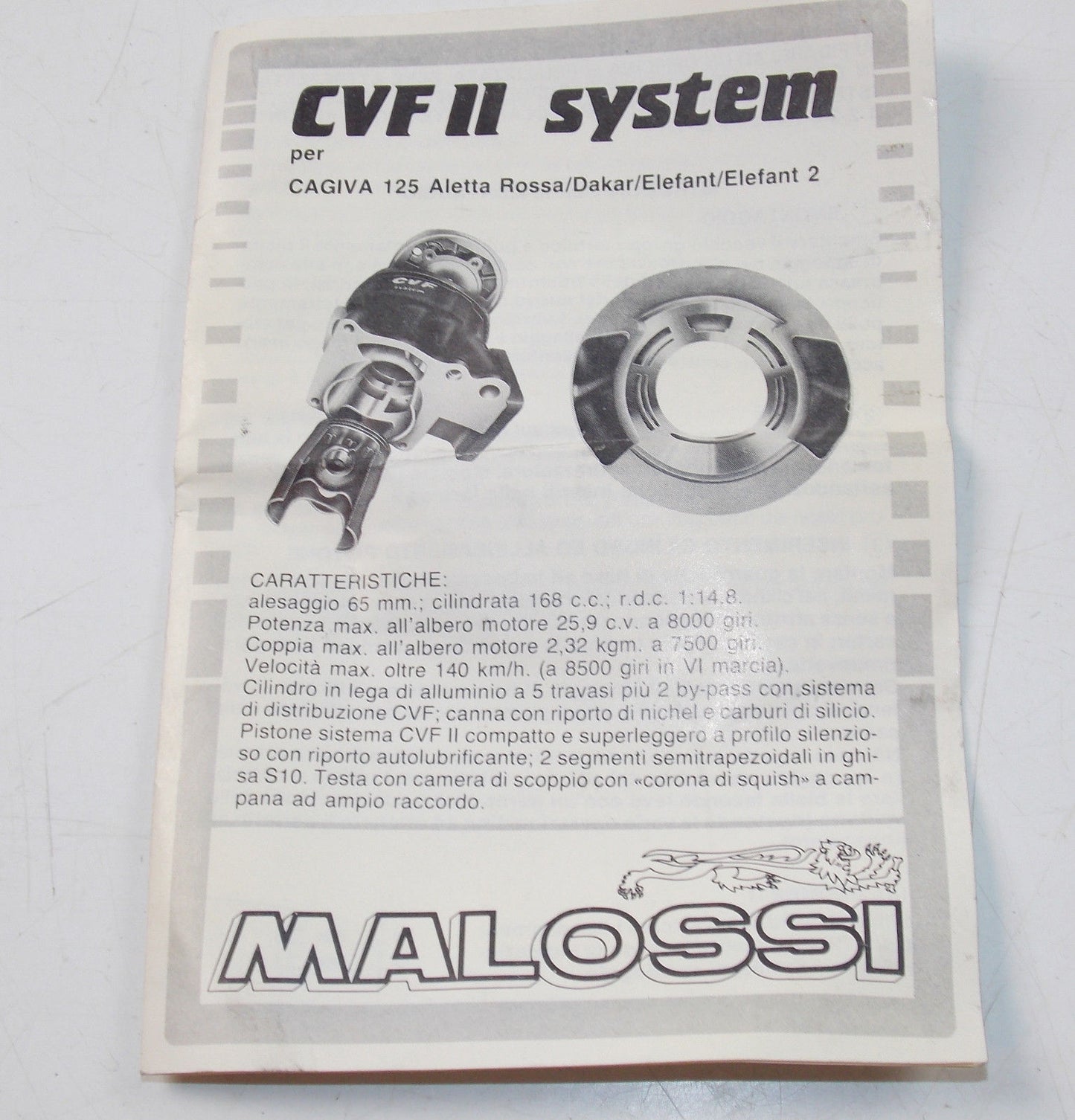 168cc MALOSSI KIT CYLINDER 65mm PISTON CAGIVA 125 ALETTA ROSSA DAKAR ELEFANT/2 - MotoRaider