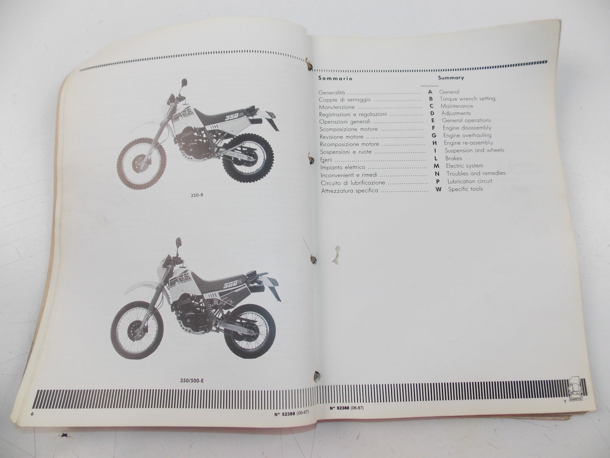 06/1987 WORKSHOP MANUAL CAGIVA T4-350R-E T4-500/E ITALIAN ENGLISH GERMAN FRENCH - MotoRaider