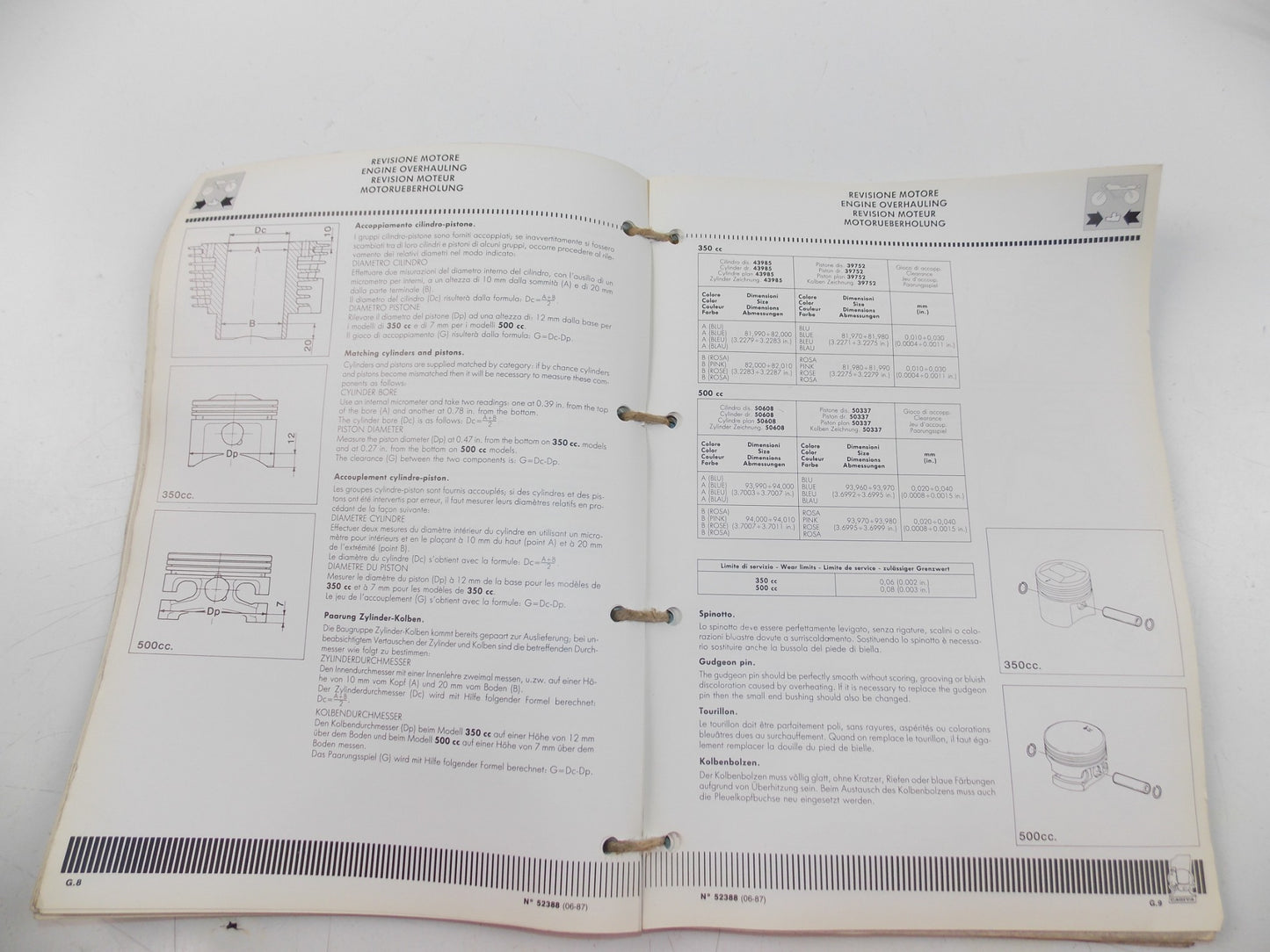 06/1987 WORKSHOP MANUAL CAGIVA T4-350R-E T4-500/E ITALIAN ENGLISH GERMAN FRENCH - MotoRaider