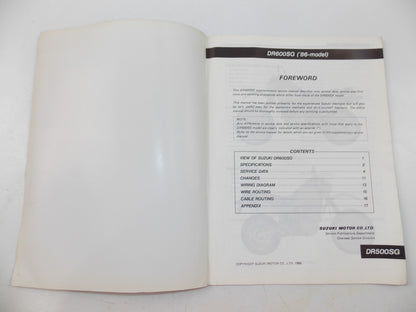 02/1986 SUPPLEMENTARY SERVICE MANUAL CATALOG BOOK SUZUKI DR600S/DRR500S ENGLISH - MotoRaider