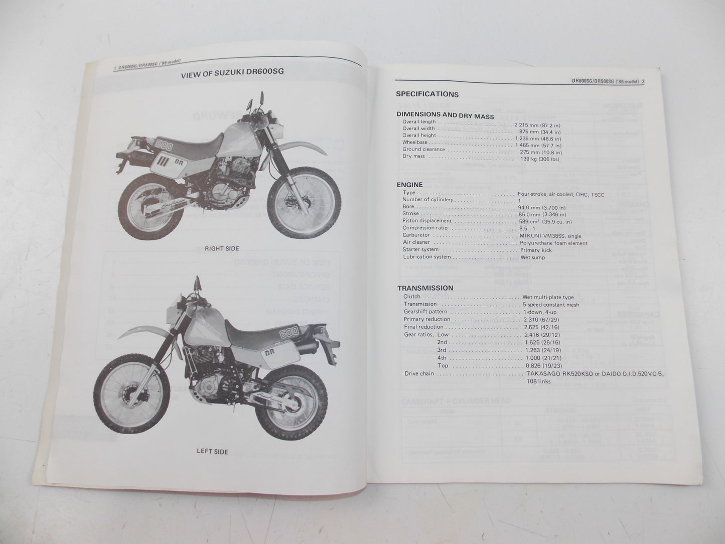 02/1986 SUPPLEMENTARY SERVICE MANUAL CATALOG BOOK SUZUKI DR600S/DRR500S ENGLISH - MotoRaider