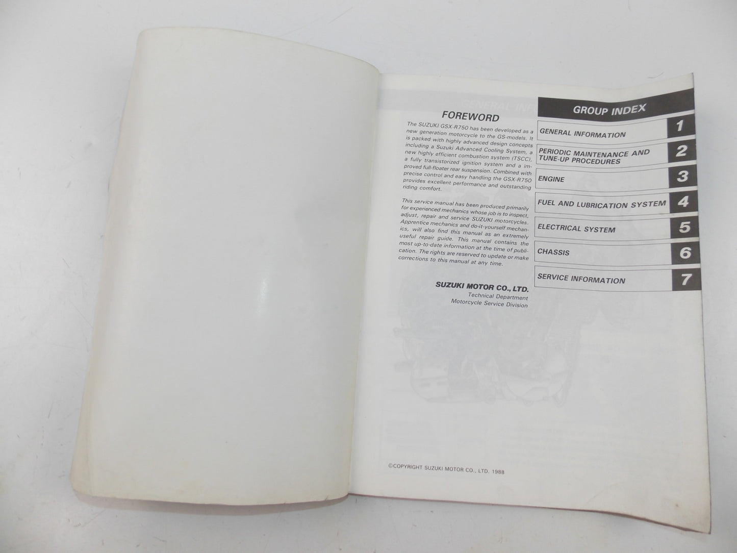 02/1988 SERVICE MANUAL CATALOG REPAIR BOOK SUZUKI GSXR750 ENGLISH - MotoRaider