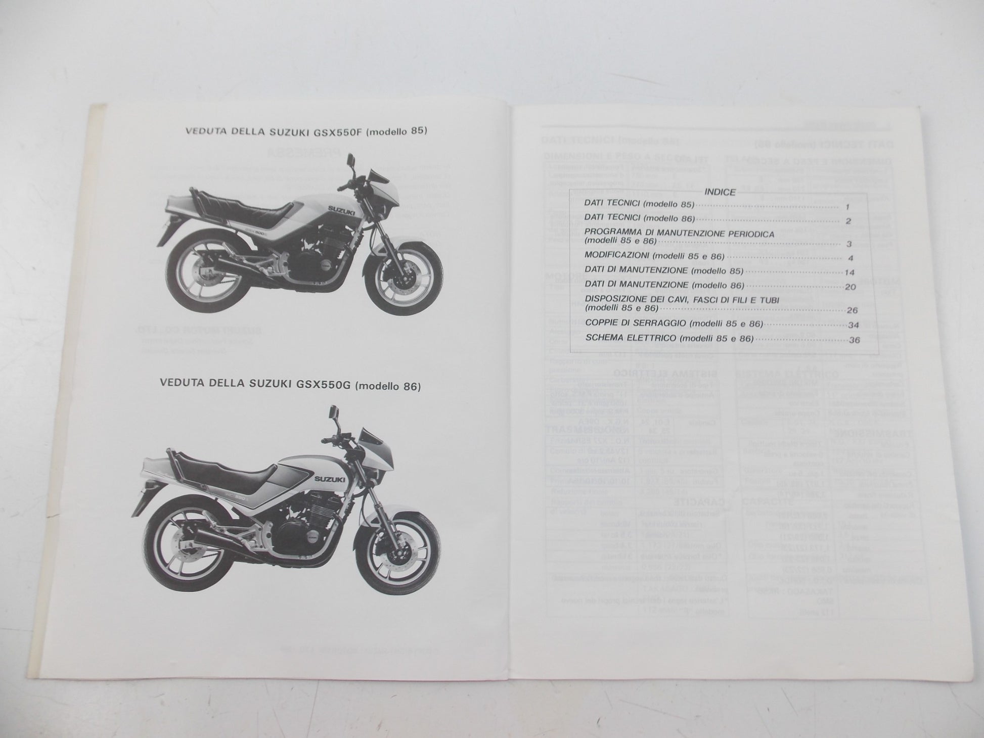 11/1985 SUPPLEMENT SERVICE MANUAL CATALOG BOOK SUZUKI  GSX550 ITALIAN - MotoRaider