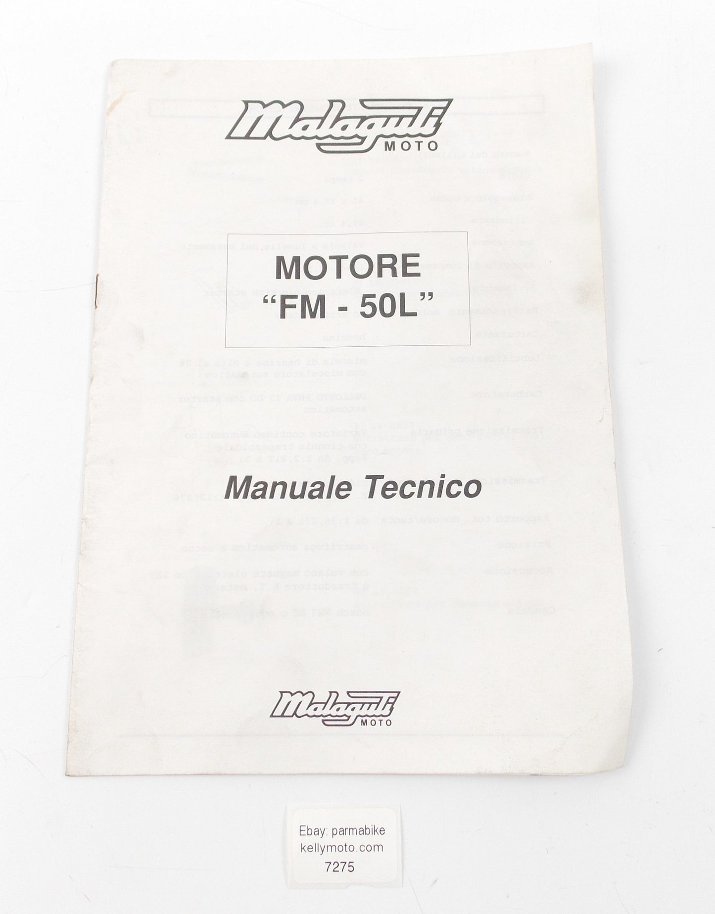 OEM MALAGUTI SCOOTER MOTO "FM-50L" TECHNICAL SERVICE MANUAL WORKSHOP BOOK REPAIR - MotoRaider