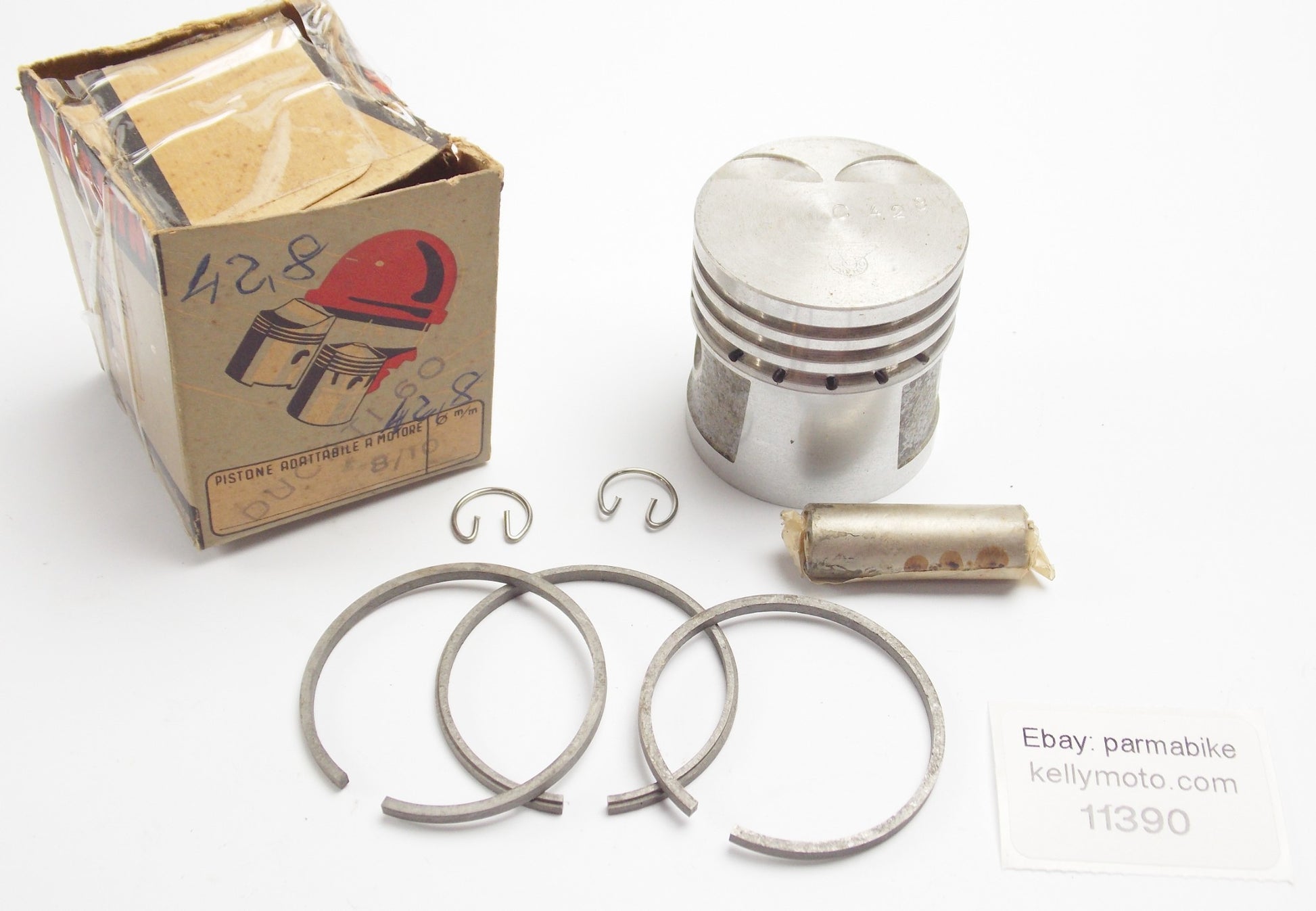 NOS DINAMIN PISTON+RINGS+PIN+CLIPS SET CPL.D. 42.8 mm DUCATI 60 cc MINI BIKE - MotoRaider