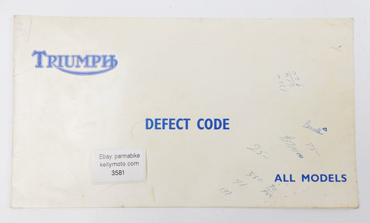 TRIUMPH MOTORCYCLES DEFECT CODE MANUAL BOOK ALL MODELS - MotoRaider