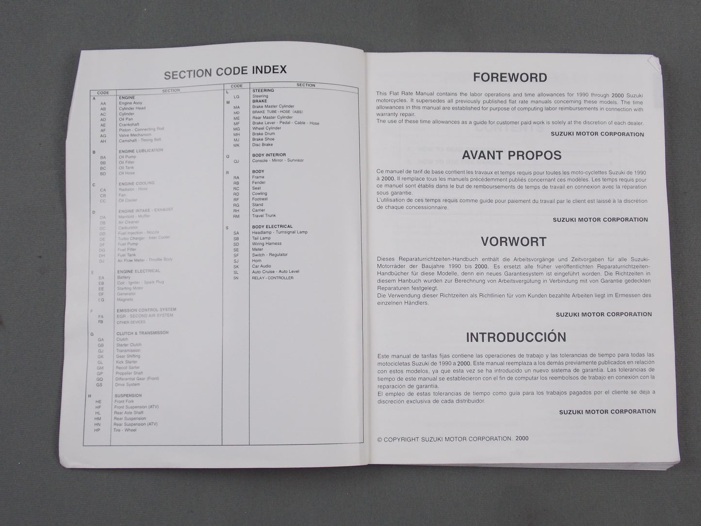 SUZUKI 2000 WARRANTY FLAT RATE MANUAL BOOK ENGLISH FRENCH 99550-01000-0150 - MotoRaider