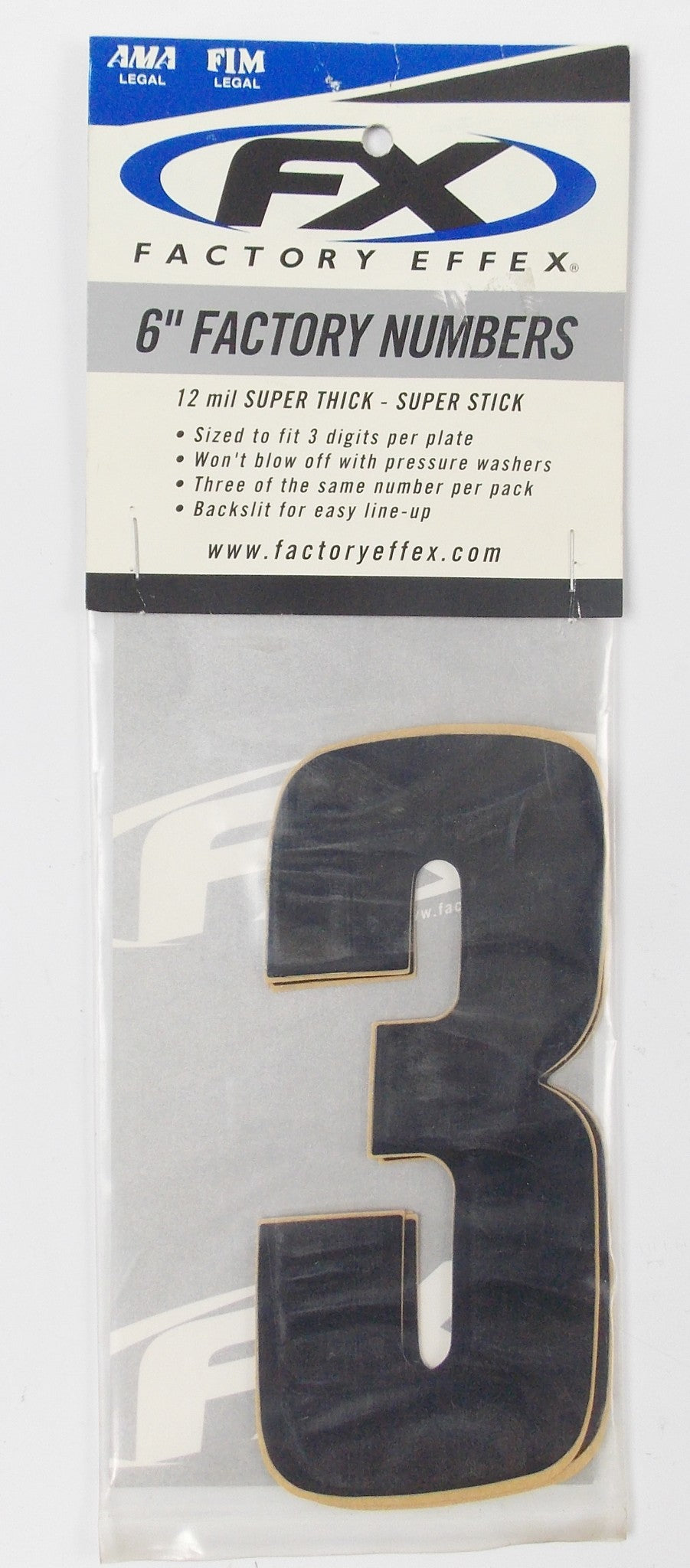 FACTORY EFFEX FRONT/SIDE PANEL 6" BLACK NUMBERS STICKER SET "3" 08-90043 ENDURO - MotoRaider