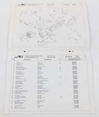 1992 APRILIA AF1 50 EUROPA SPARE PARTS CATALOG SUPPLEMENT MANUAL BOOK 315-7 - MotoRaider