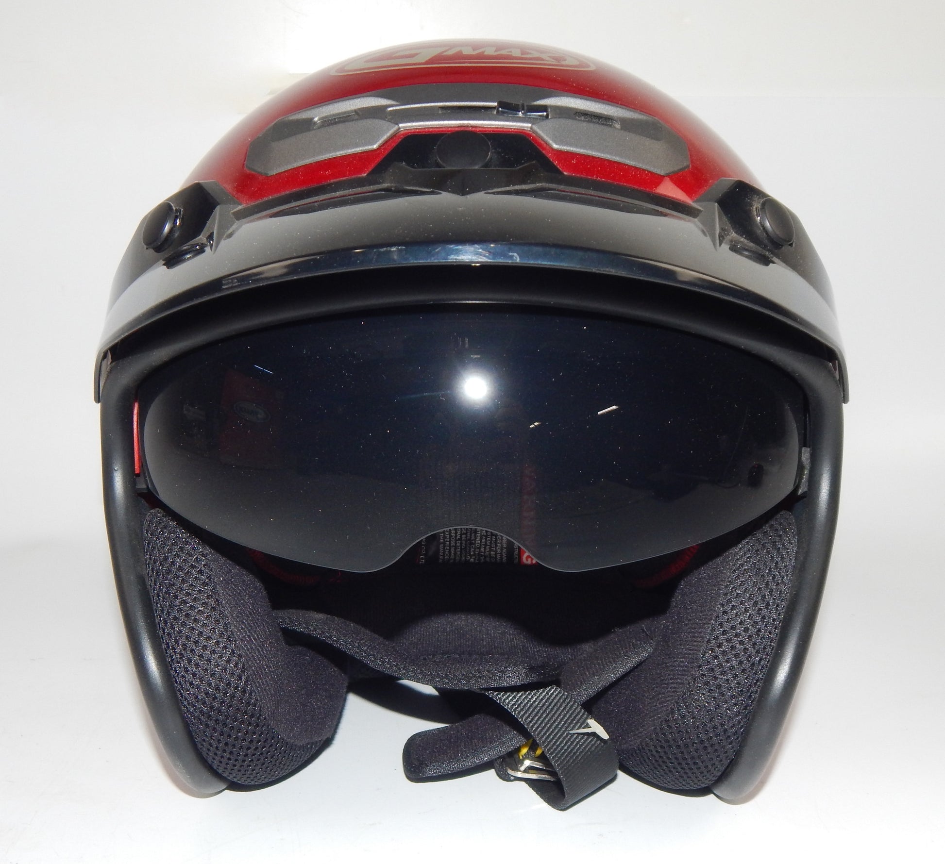 GMAX GM32S OPEN FACE MOTORCYCLE HELMET CANDY RED SIZE XS SMOKE VISOR SNOWMOBILE - MotoRaider