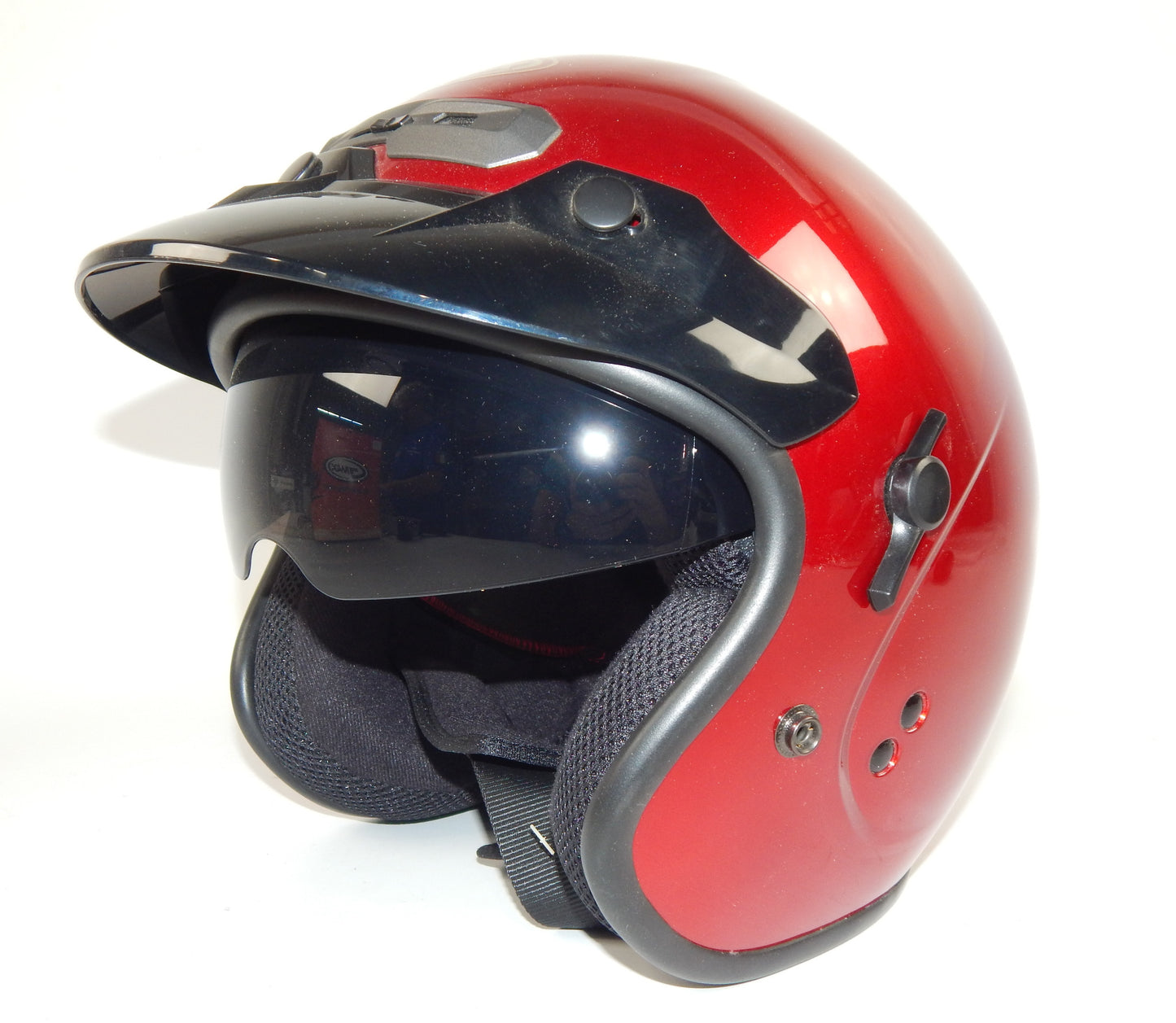 GMAX GM32S OPEN FACE MOTORCYCLE HELMET CANDY RED SIZE XS SMOKE VISOR SNOWMOBILE - MotoRaider