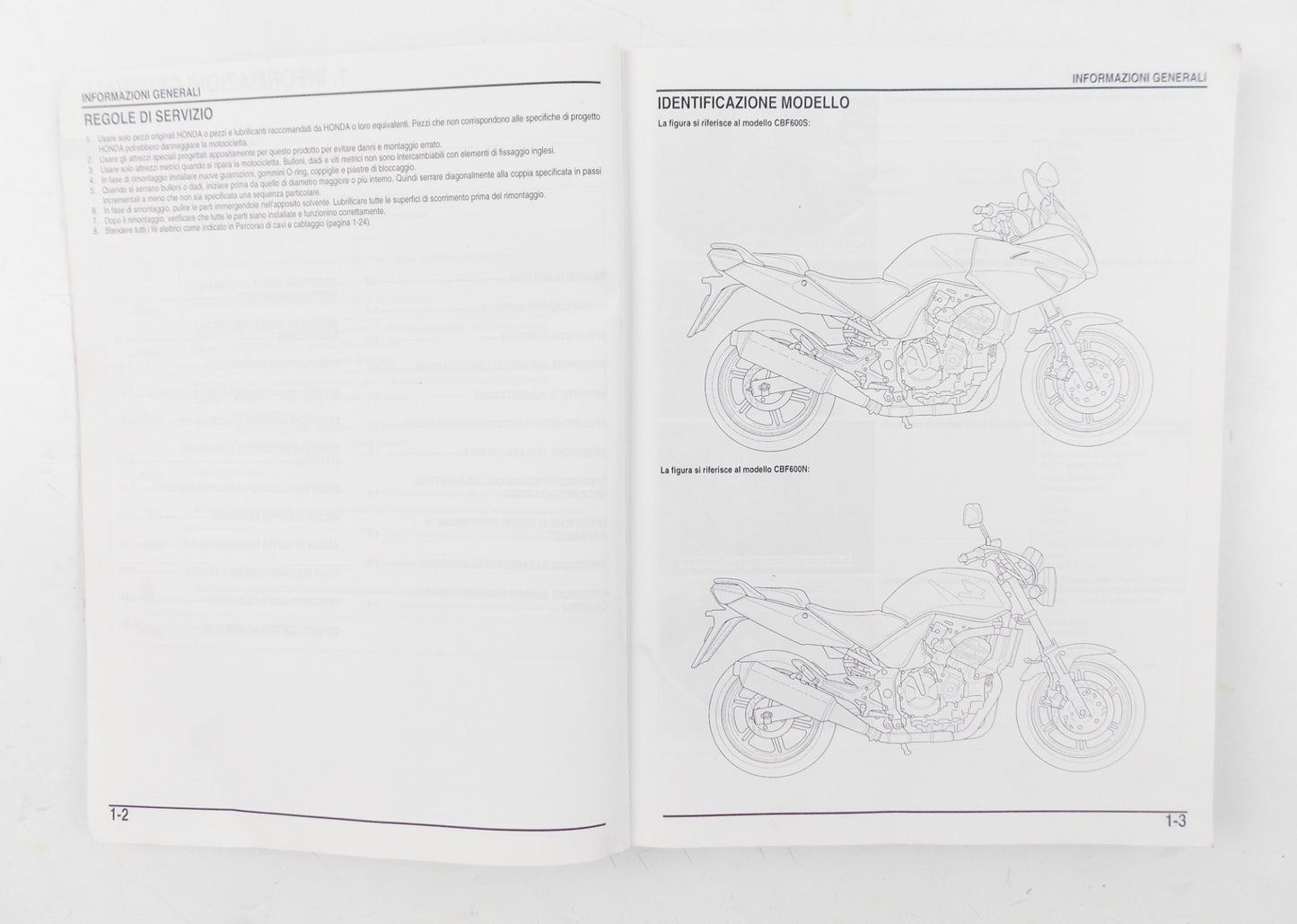 HONDA CBF600S/SA/N/NA WORKSHOP MANUAL REAPIR BOOK  ITALIAN - MotoRaider