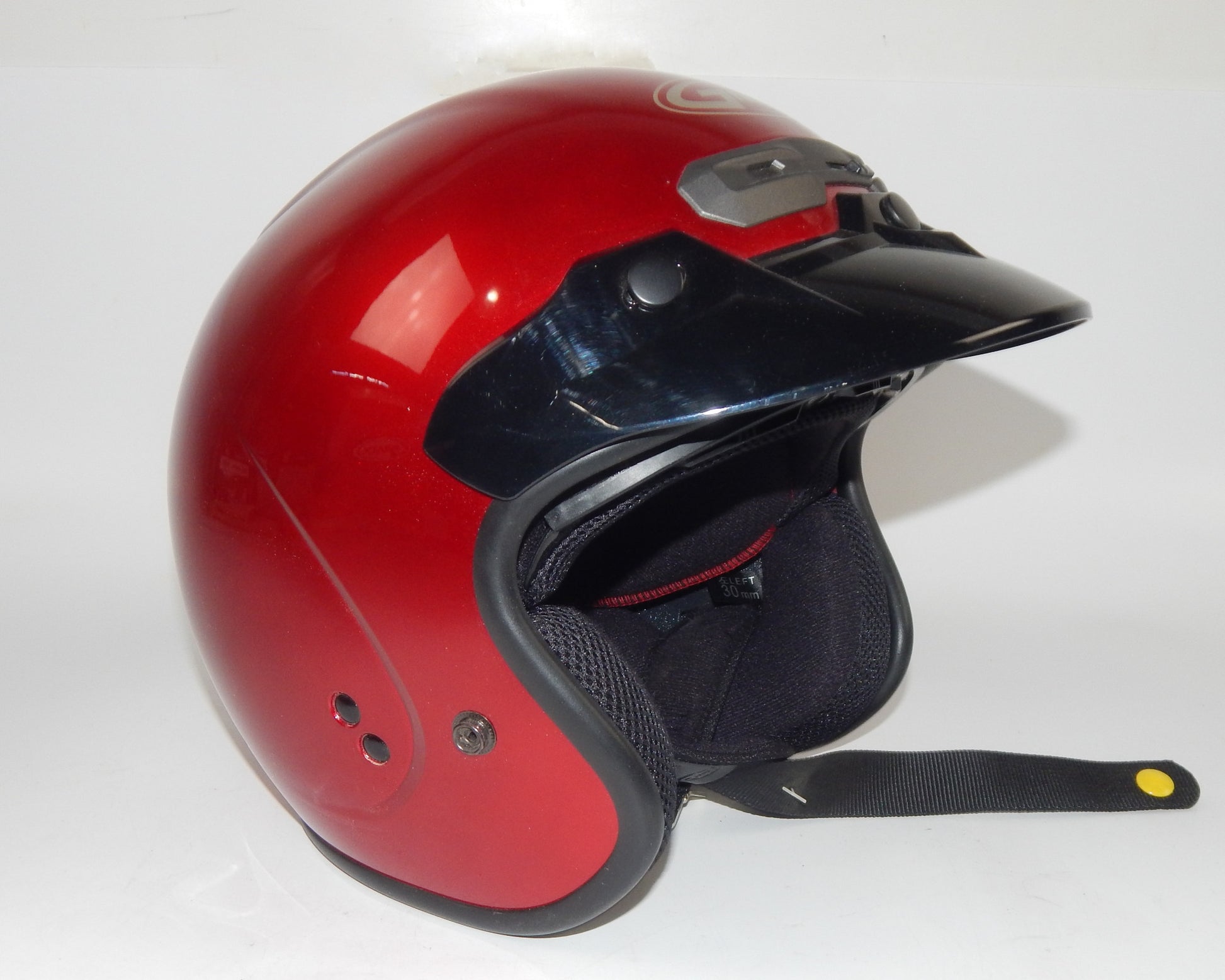 GMAX GM32S OPEN FACE MOTORCYCLE HELMET CANDY RED SIZE XS SMOKE VISOR SNOWMOBILE - MotoRaider