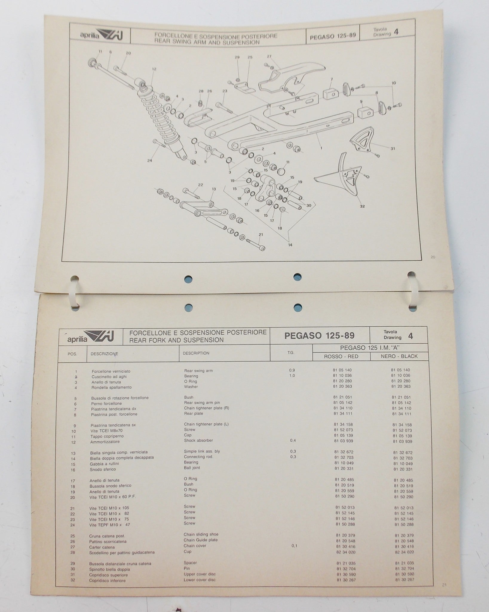 APRILIA 1989 PEGASO 125 SPARE PARTS CATALOG ENGLISH/FRENCH/GERMAN/SPANISH 211 - MotoRaider