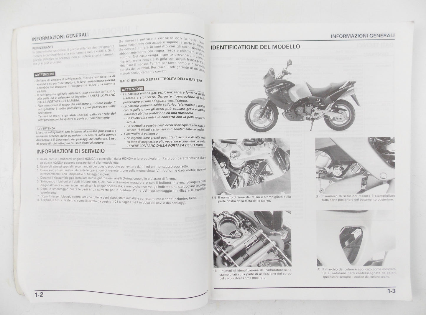 1999 HONDA XL 1000VX WORKSHOP MANUAL REPAIR BOOK ITALIAN - MotoRaider