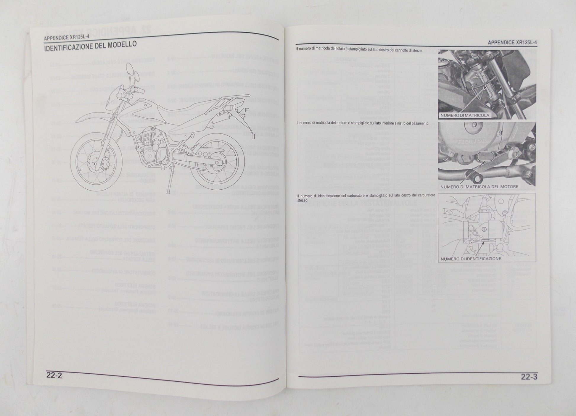 HONDA XR125L WORKSHOP MANUAL REPAIR BOOK ITALIAN 38 PAGES - MotoRaider