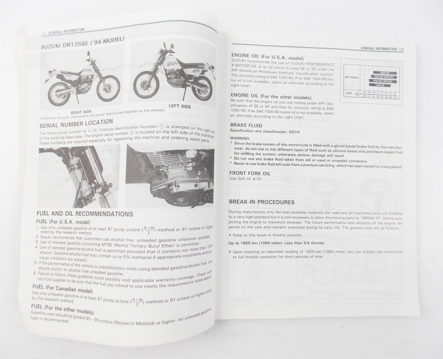 OEM SUZUKI 1993 DR125 SE SERVICE MANUAL BOOK ENGLISH 99500-31030-01E - MotoRaider