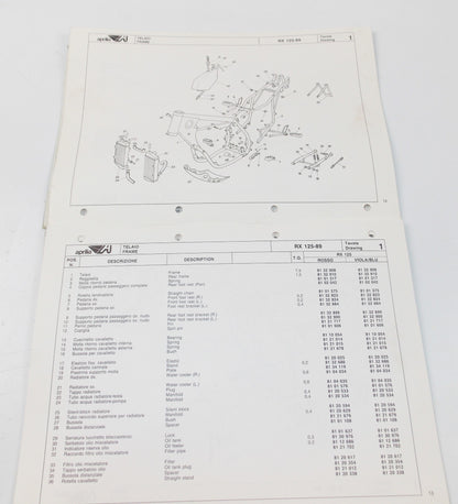 1989 APRILIA RX125 FRAME ENGINE CHASSIS MOTOR SPARE PART CATALOG MANUAL BOOK 101 - MotoRaider