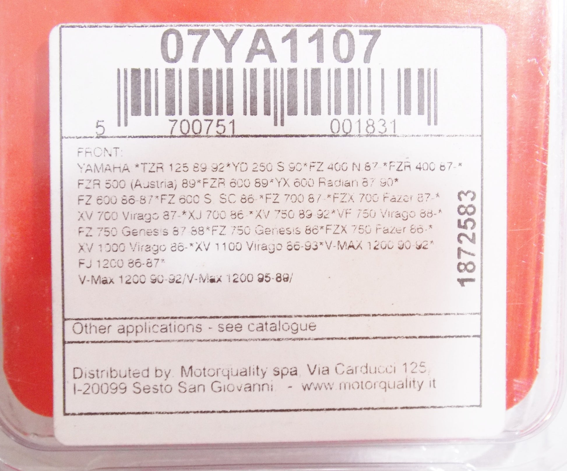 NOS BREMBO YAMAHA FZ/FZR/TD/YD/YX CARBON CERAMIC FRONT PAIR BRAKE PADS 07YA1107 - MotoRaider