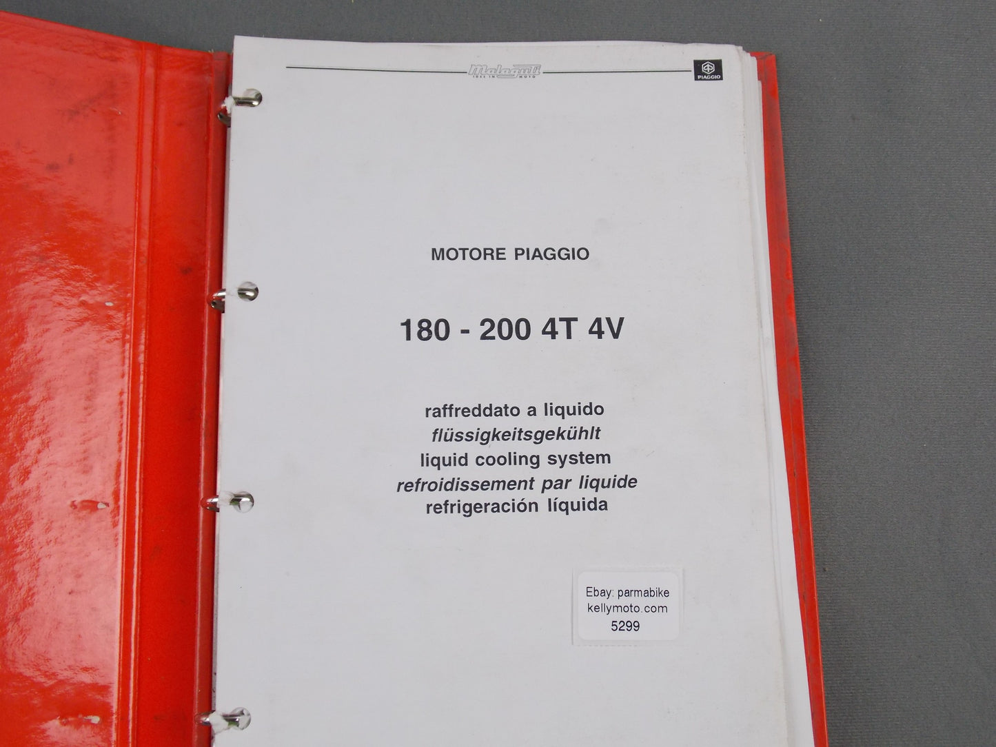 MALAGUTI PIAGGIO 180-200 4T 4V LIQUID COOLED WORKSHOP BOOK MANUAL ITALIAN GERMAN - MotoRaider