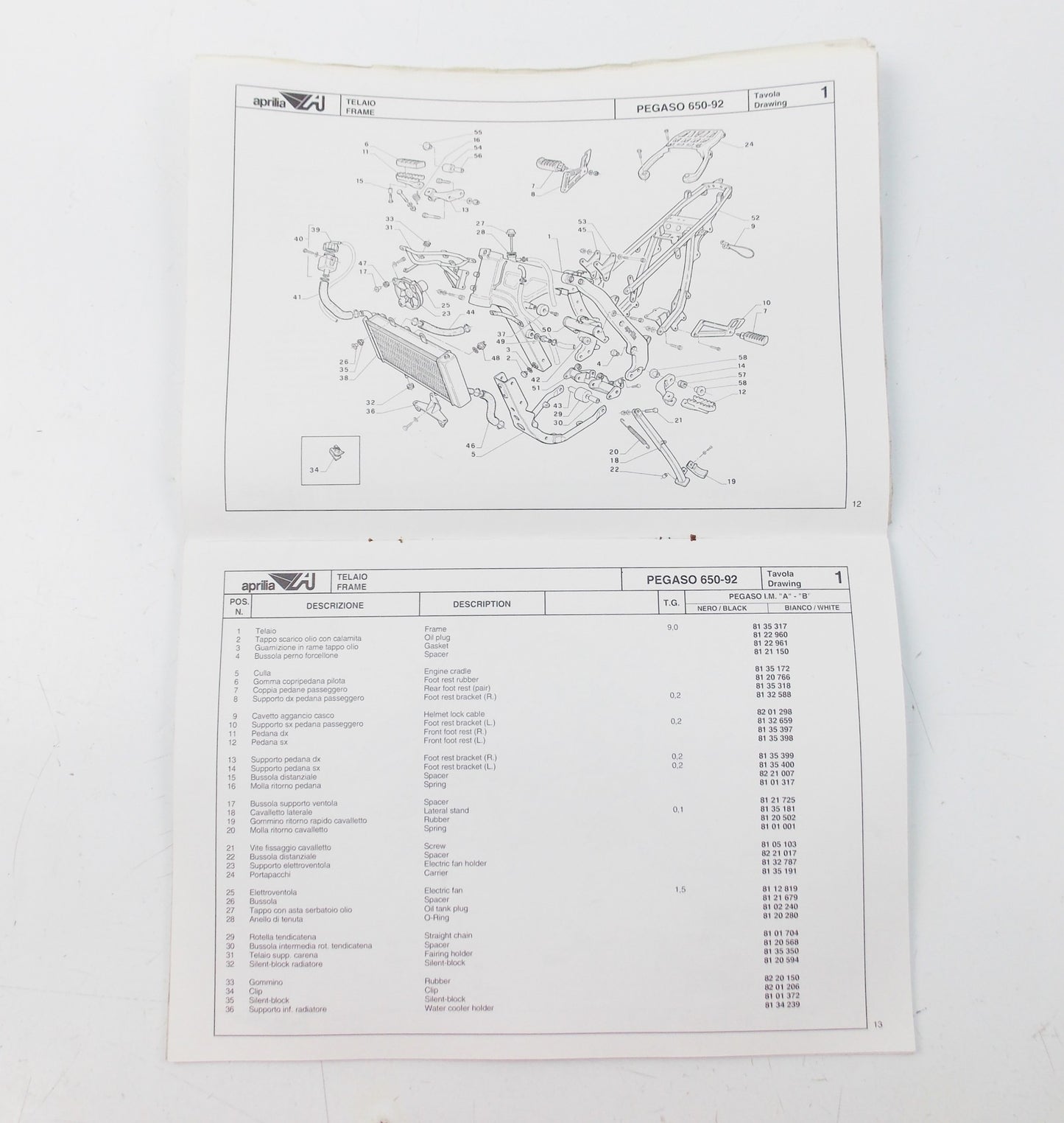 APRILIA 1992 PEGASO 650 SPARE PARTS BOOK MANUAL ENGLISH/FRENCH/GERMAN/SPANISH - MotoRaider