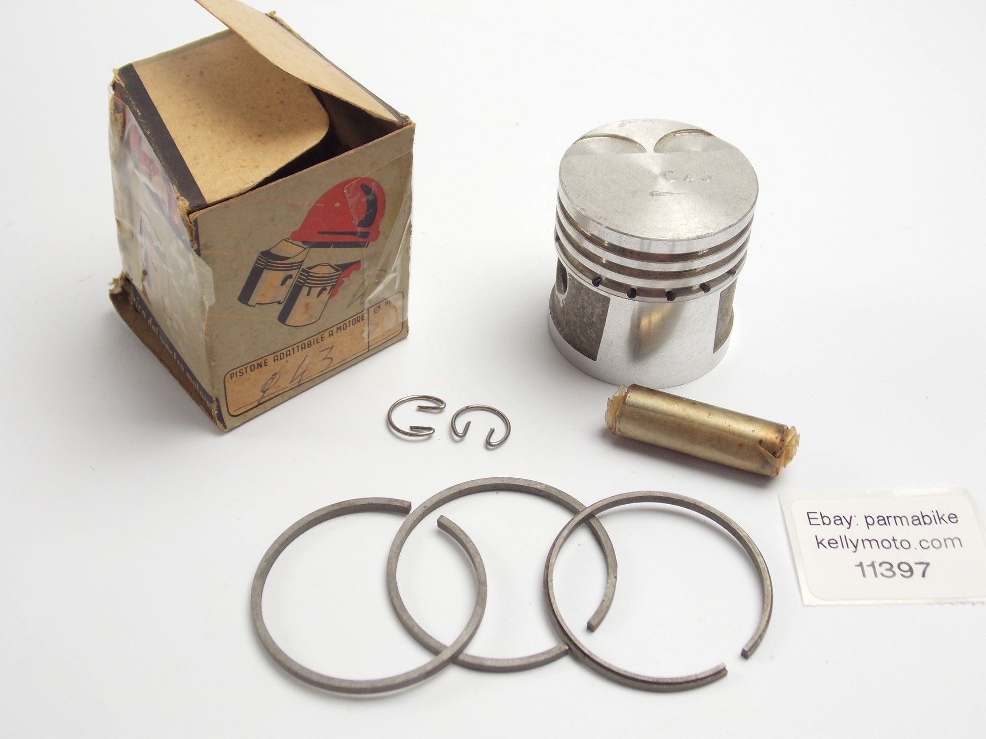 NOS DINAMIN PISTON+PIN+RINGS+CLIPS SET CPL.D. 43 mm DUCATI 60 cc MINI BIKE MOTOR - MotoRaider