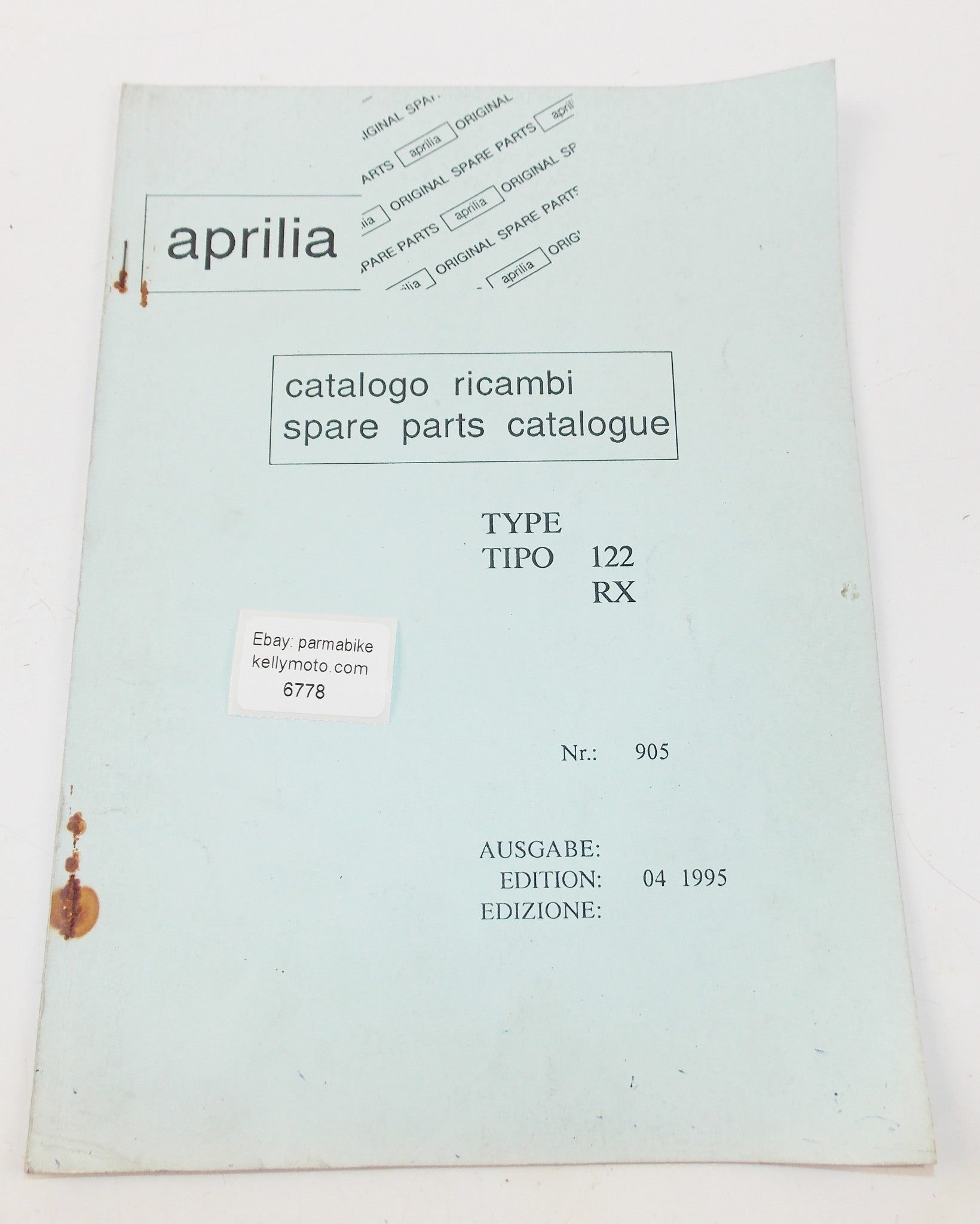 APRILIA '95 122 RX SPARE PARTS CATALOG BOOK MANUAL ENGLISH/FRENCH/GERMAN/SPANISH - MotoRaider