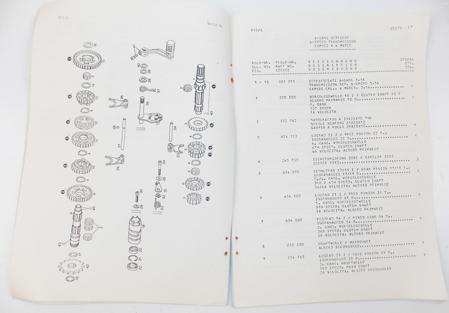 APRILIA '95 122 RX SPARE PARTS CATALOG BOOK MANUAL ENGLISH/FRENCH/GERMAN/SPANISH - MotoRaider