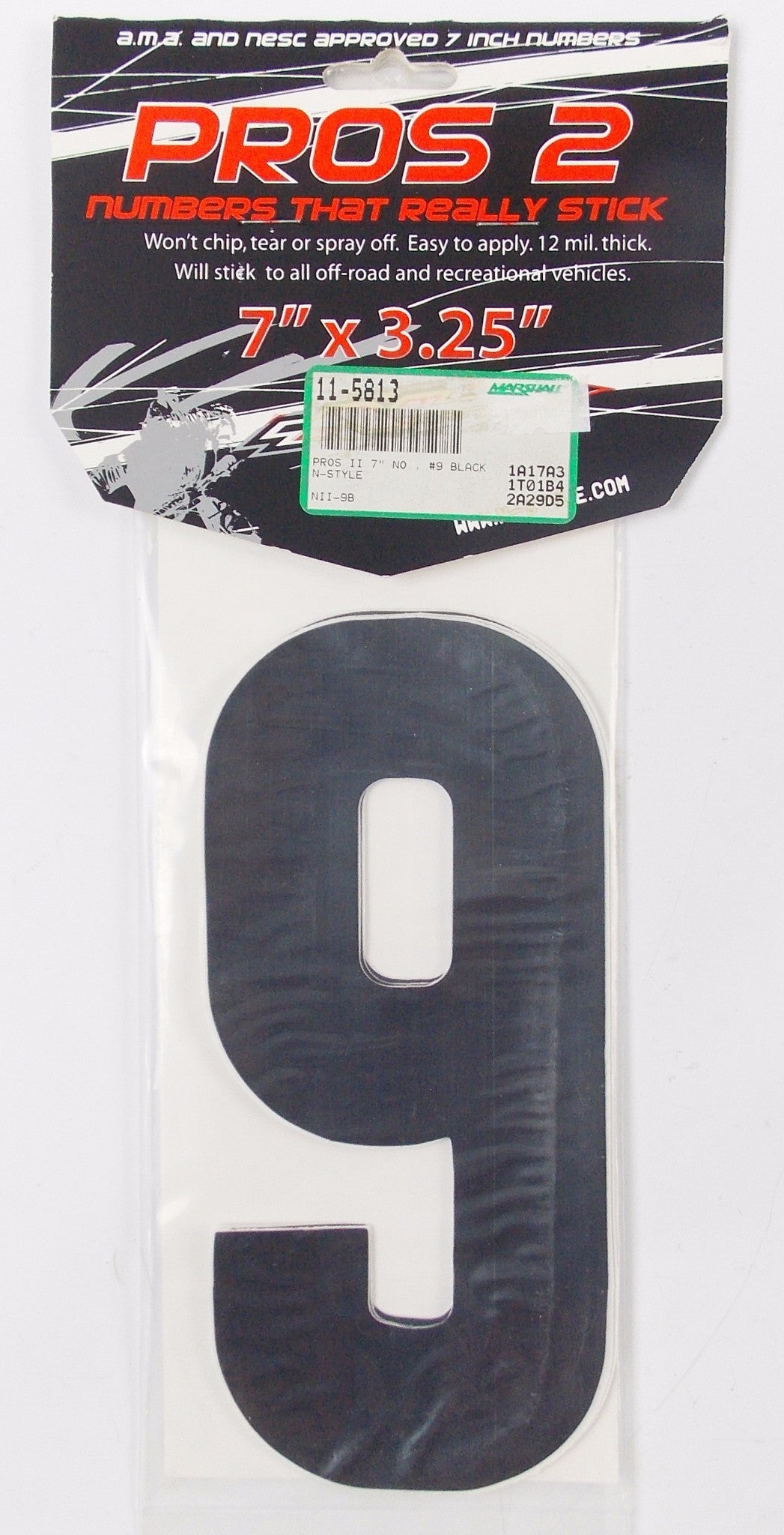 N-STYLE FRONT/SIDE PANEL 7"x3.25" BLACK NUMBER "9" STICKER SET 11-5813 | NII-9B - MotoRaider