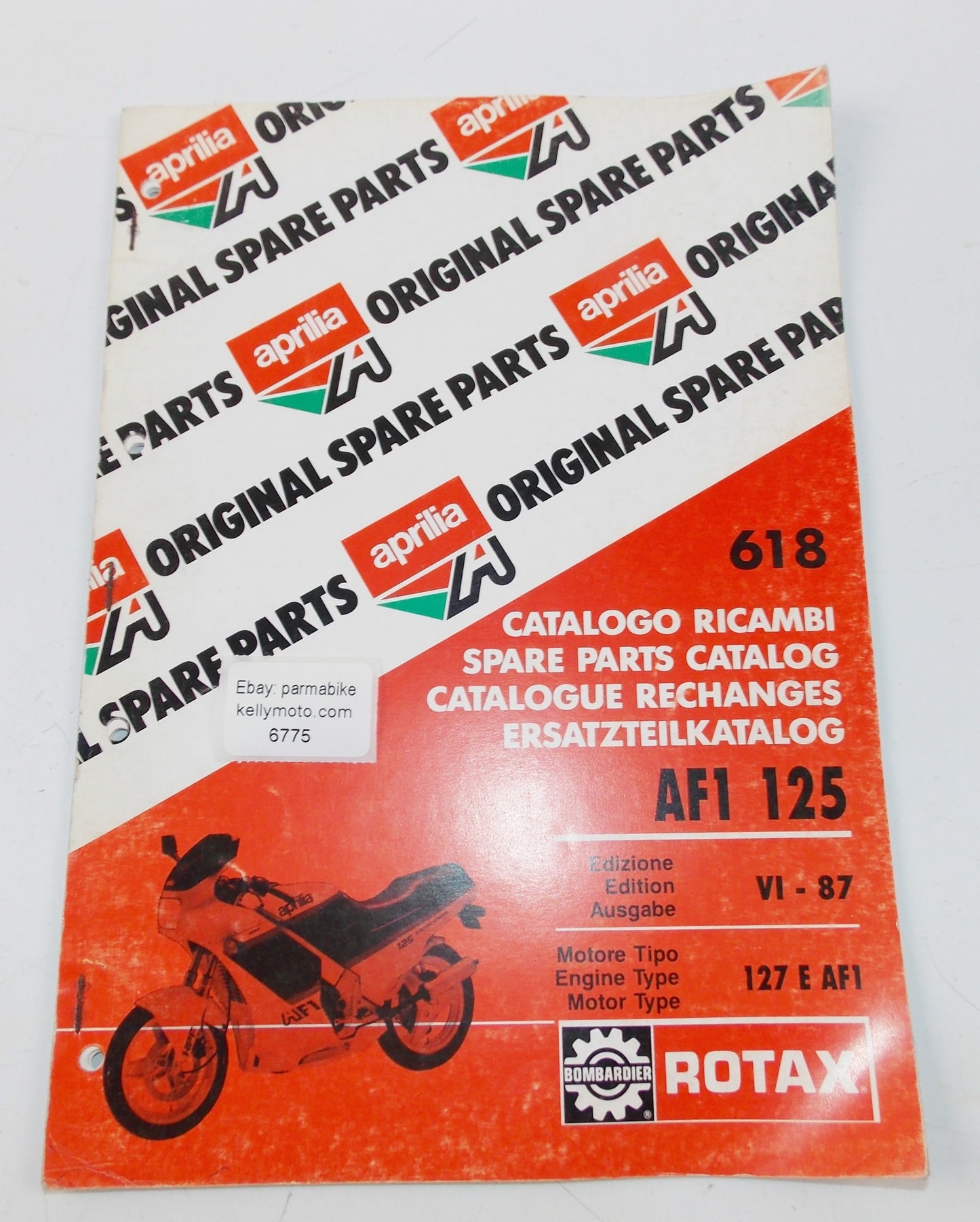 1987 APRILIA AF1 125 EDITION VI ENGINE TIPE 127 E AF1 SPARE PARTS CATALOG MANUAL - MotoRaider