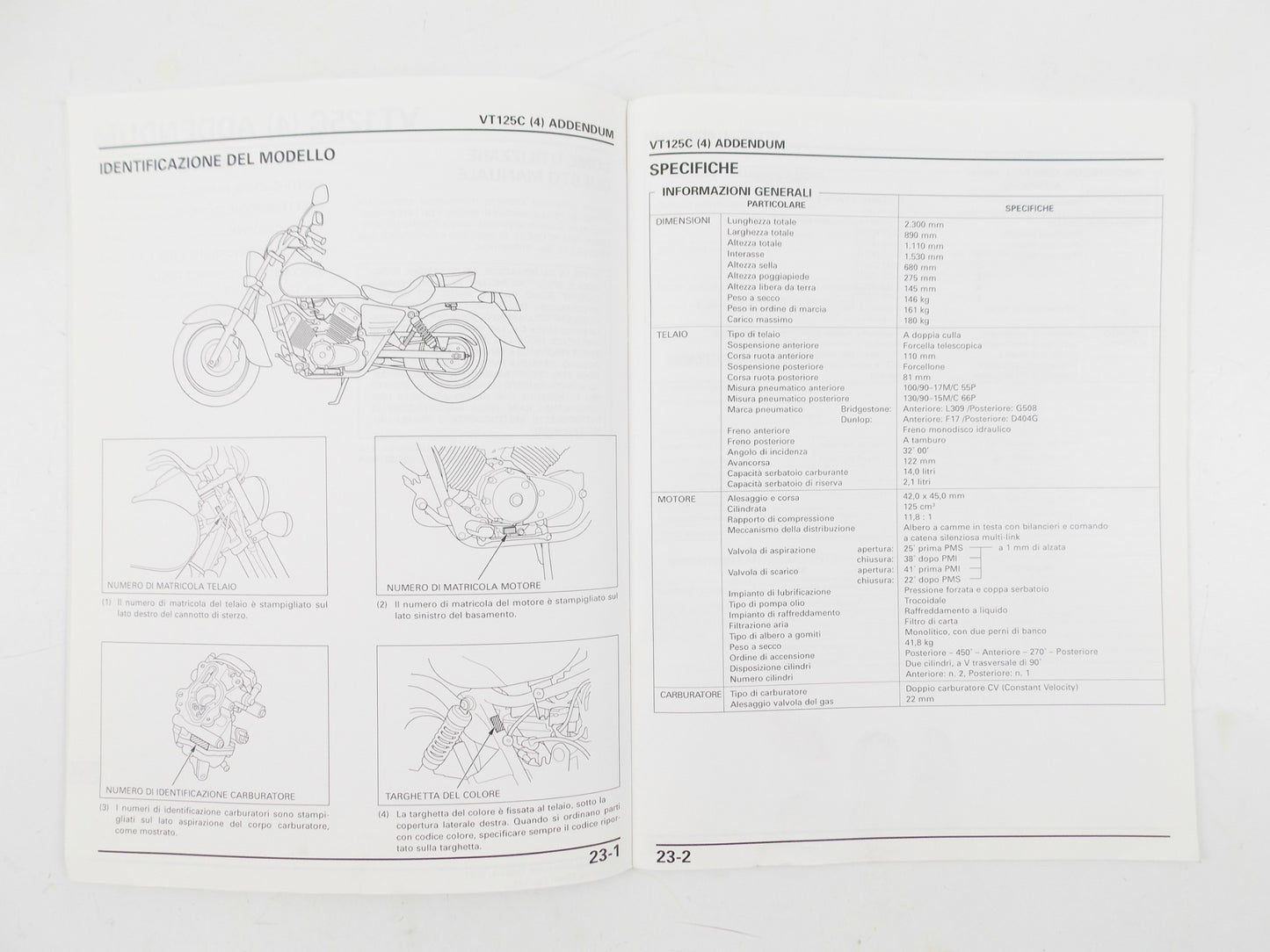 HONDA VT125C WORKSHOP MANUAL MECHANICAL SERVICE REPAIR BOOK ITALIAN - MotoRaider