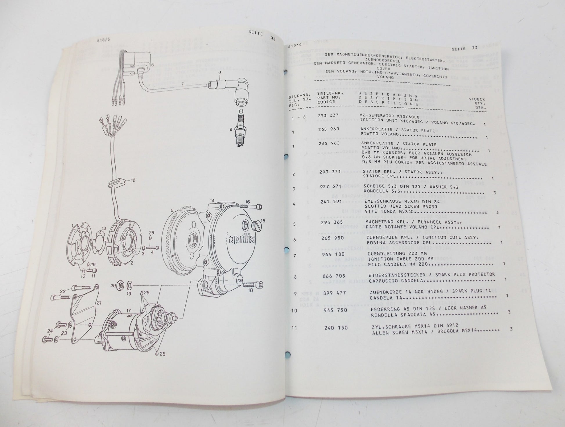 1987 APRILIA AF1 125 EDITION VI ENGINE TIPE 127 E AF1 SPARE PARTS CATALOG MANUAL - MotoRaider