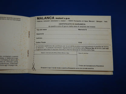 1980's MALANCA 2+ TIGROTTO ST54 GTS 50cc MOPED OWNER MANUAL MAINTENANCE BOOK - MotoRaider