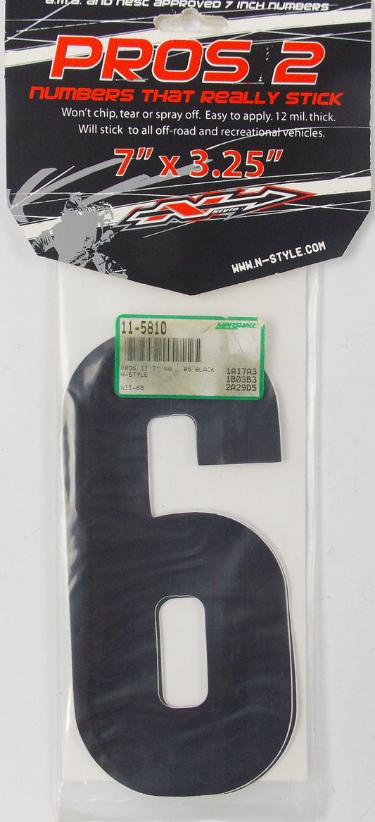 PROS 2 FRONT/SIDE PANEL 7" BLACK NUMBER "6" STICKER DECAL SET MOTOCROSS STREET - MotoRaider