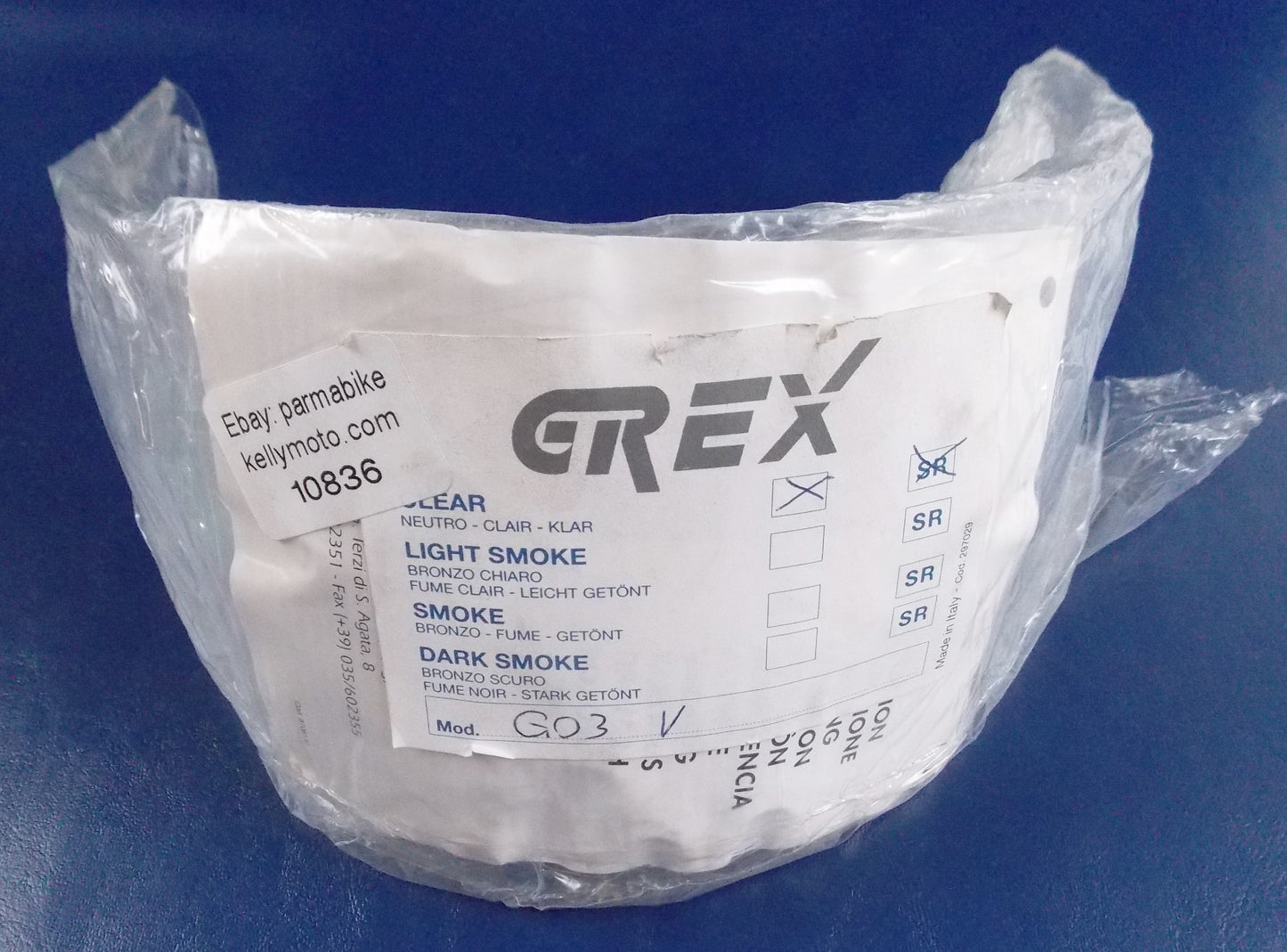 NOS GREX HELMET VISOR SCREEN LENS CLEAR SR MOD. G03 COD. 297029 - MotoRaider