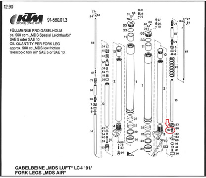 OEM KTM 90-91 500/600 LC4 MX D-XC FRONT FORK COMPRESSOR HOOK SCREW 58001562000 - MotoRaider