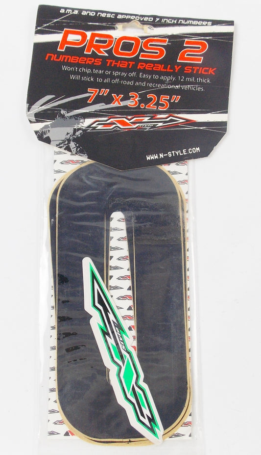 PROS 2 FRONT/SIDE PANEL 7"x3.25" BLACK NUMBERS STICKER SET "0" ZERO  NII-0B - MotoRaider