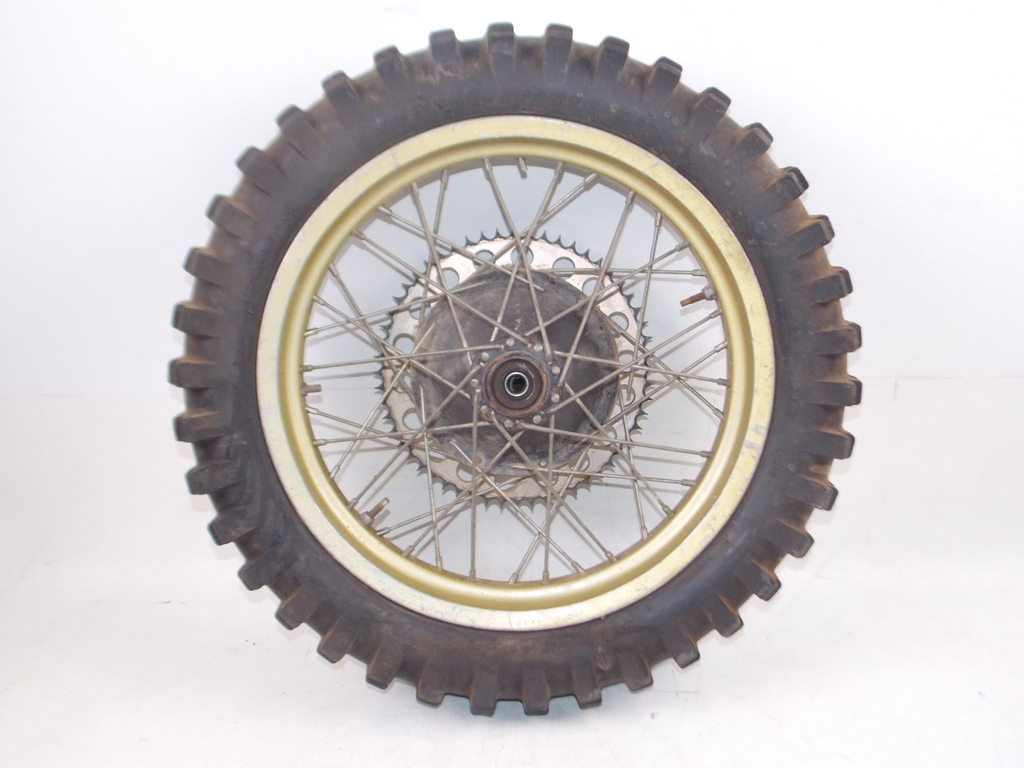 17" REAR WHEEL GOLD RIM HUB TIRE SPOKE SPROKET 1977-1978 HUSQVARNA VINTAGE CROSS - MotoRaider