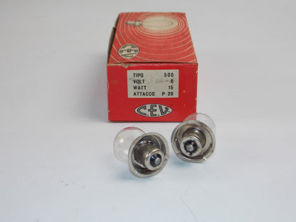 MOPED MOTORCYCLE SCOOTER C.E.V. HEADLIGHT BULB 6 VOLT 15 WATT P26 BASE BOX OF 2 - MotoRaider