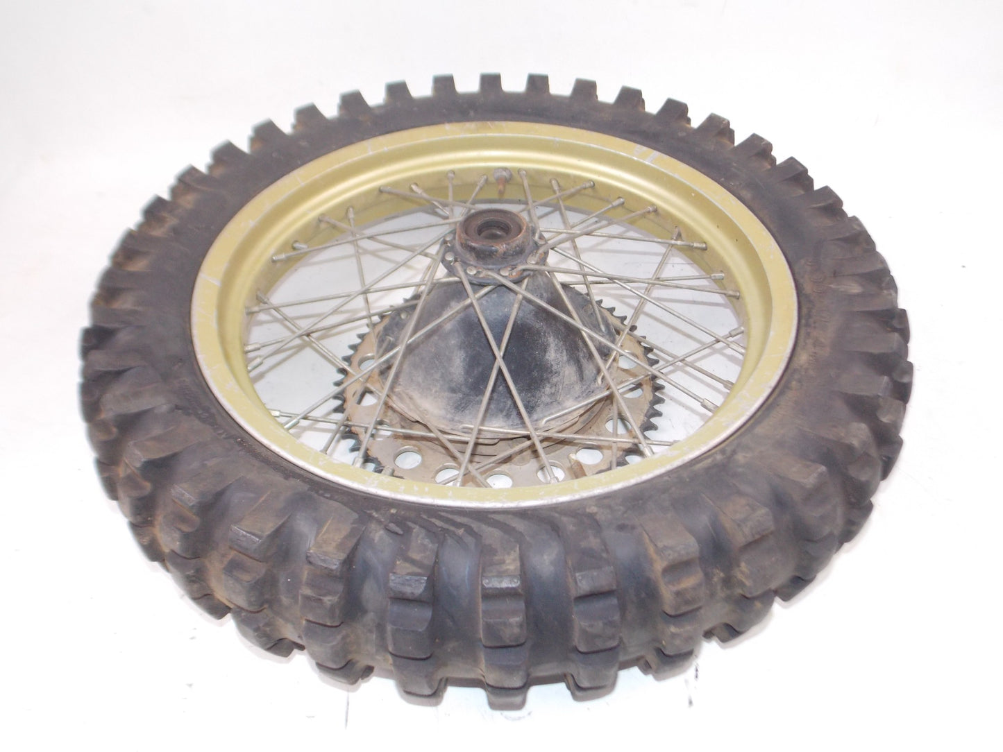 17" REAR WHEEL GOLD RIM HUB TIRE SPOKE SPROKET 1977-1978 HUSQVARNA VINTAGE CROSS - MotoRaider