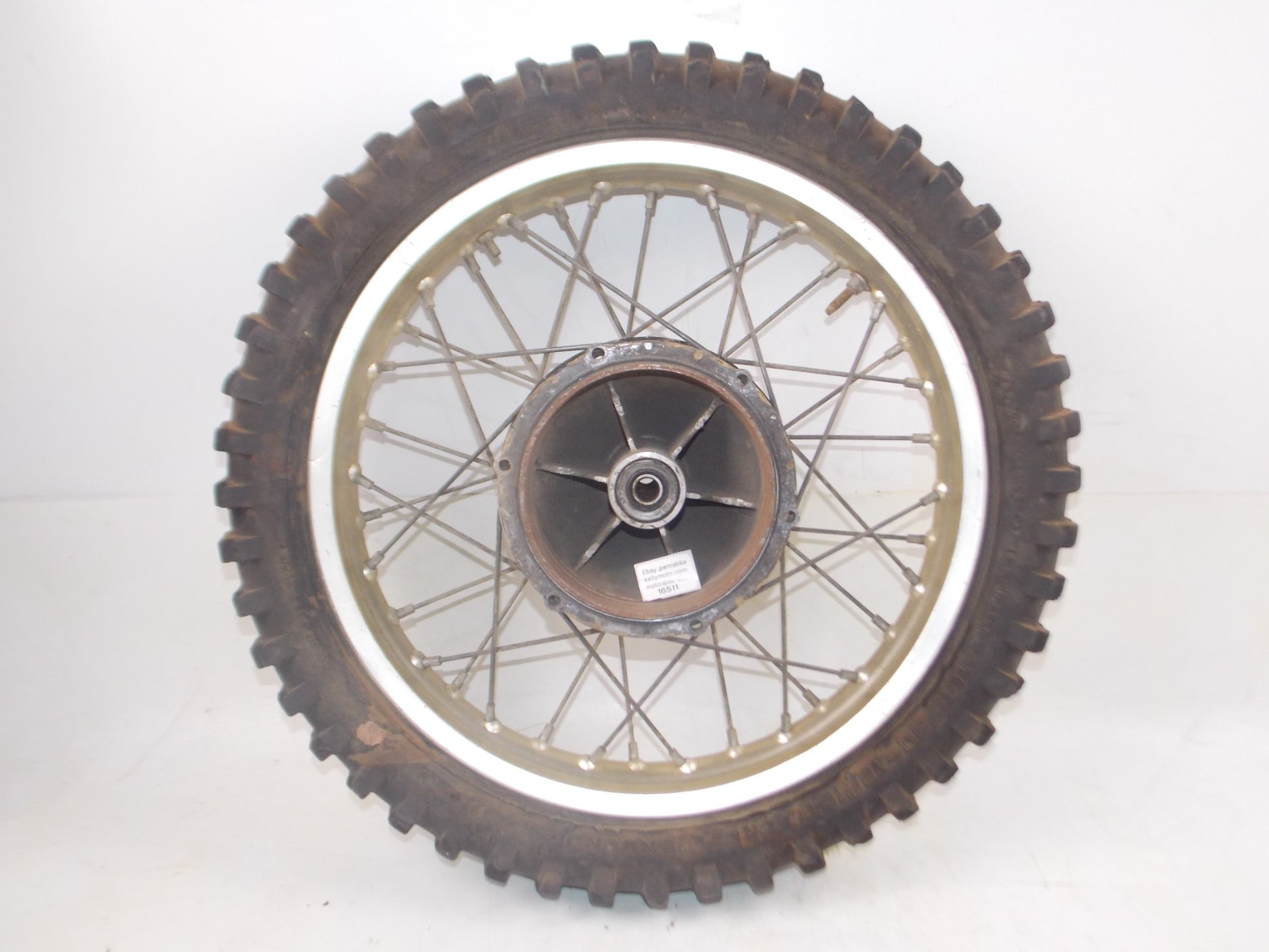 1970's HUSQVARNA 18" REAR WHEEL HUB SPOKES TIRE GOLD RIM VINTAGE MOTOCROSS - MotoRaider