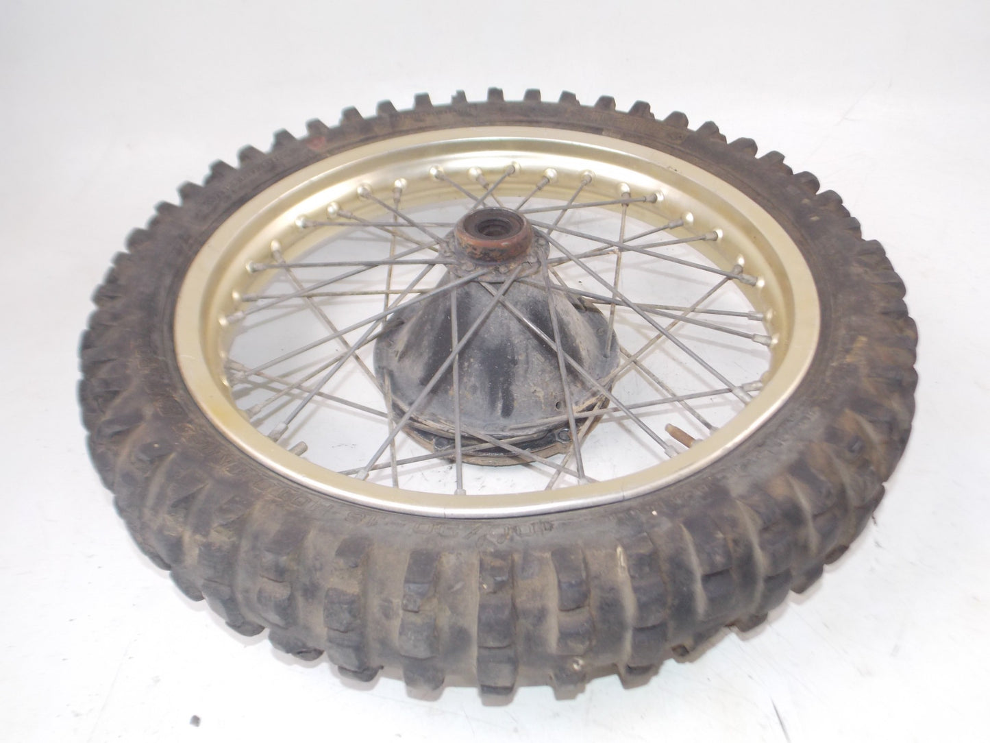 1970's HUSQVARNA 18" REAR WHEEL HUB SPOKES TIRE GOLD RIM VINTAGE MOTOCROSS - MotoRaider