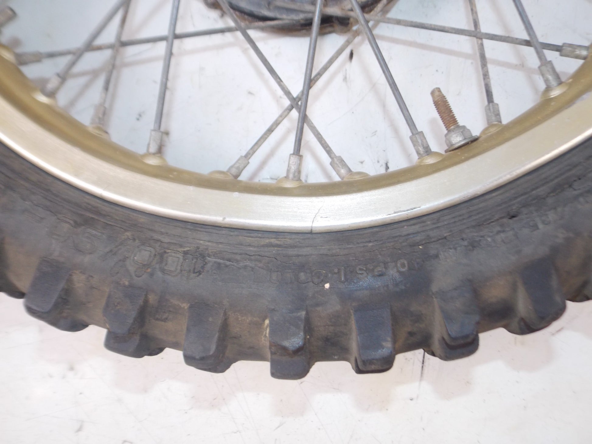 1970's HUSQVARNA 18" REAR WHEEL HUB SPOKES TIRE GOLD RIM VINTAGE MOTOCROSS - MotoRaider