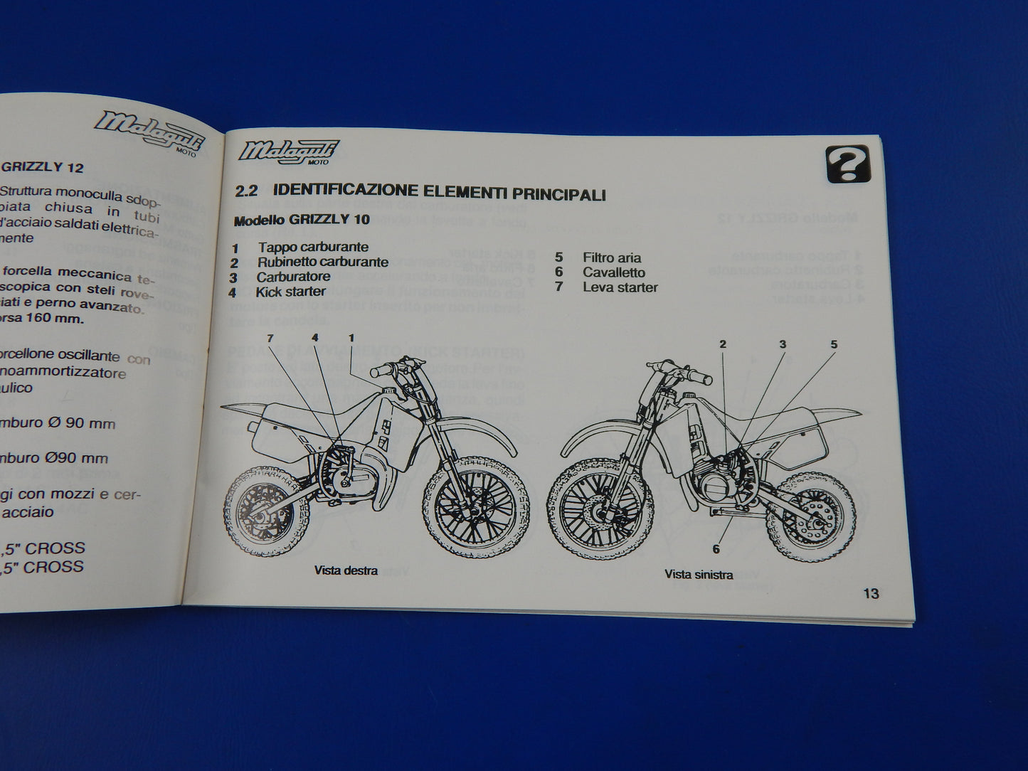 MALAGUTI GRIZZLY 10 12 OWNER MANUAL MAINTENANCE BOOK ITALIAN MINI MOTOCROSS - MotoRaider