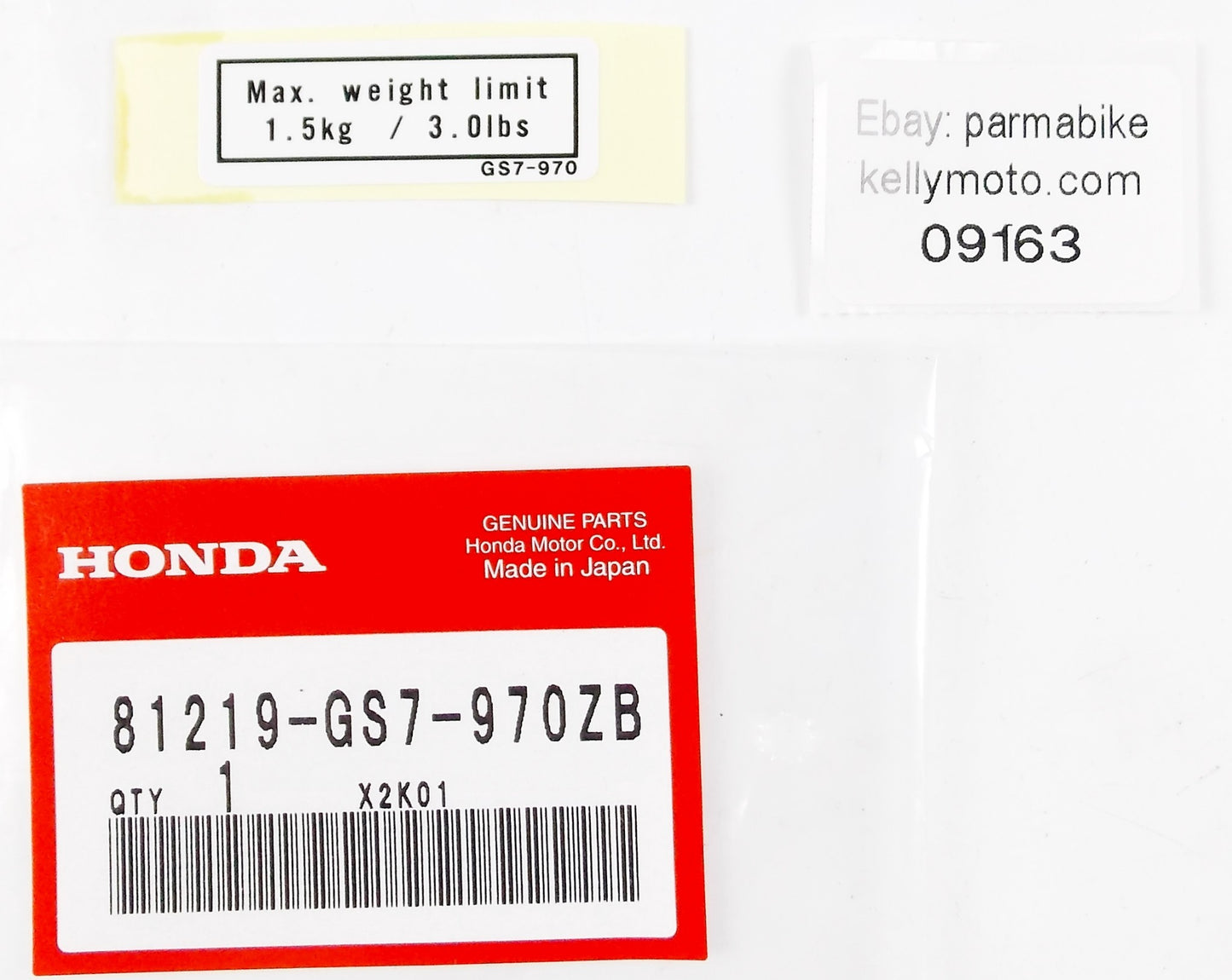 OEM 1994-2010 HONDA SA50 SH150 PS250 MAX WEIGHT LABEL STICKER 81219-GS7-970ZB - MotoRaider