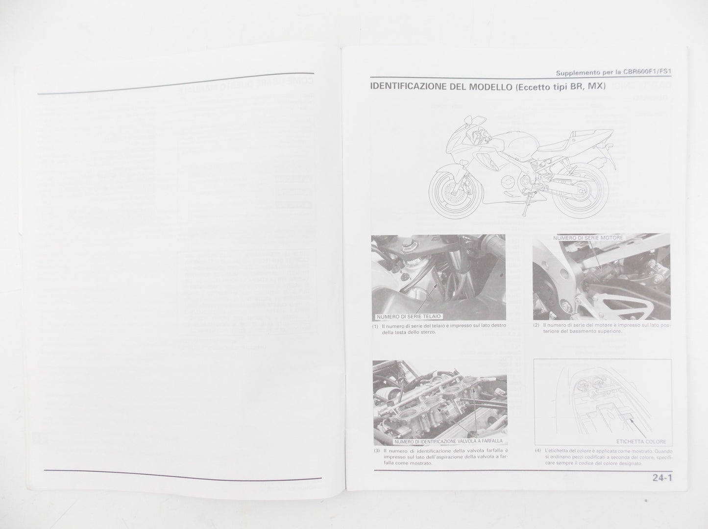 HONDA CBR600FS1 WORKSHOP MANUAL REPAIR MECHANICAL SERVICE BOOK ITALIAN - MotoRaider