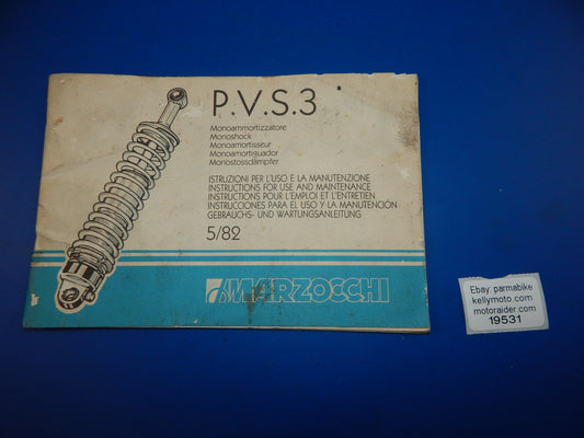 1982 MARZOCCHI PVS-3 MONOSHOCK USE AND MAINTENANCE BOOK MANUAL MULTI LANGUAGE - MotoRaider