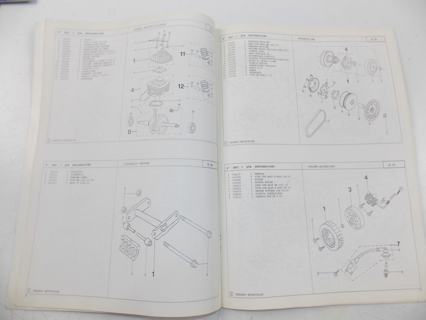 04/1999 SPARE PARTS CATALOG BOOK MANUAL PEUGEOT SCOOTER GAMMA ELYSEO 100 ITALIAN - MotoRaider